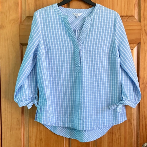 Women’s size medium Crown and Ivy blue and white checked 3/4 length sleeve top - Picture 1 of 5